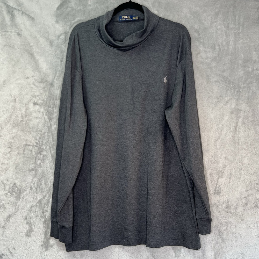 Ralph Lauren T Shirt Mens SIze 2XL Gray‎ Turtleneck Pony Long Sleeve Adult